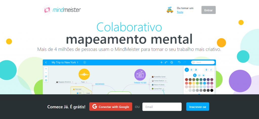 Página inicial do site do MindMeister