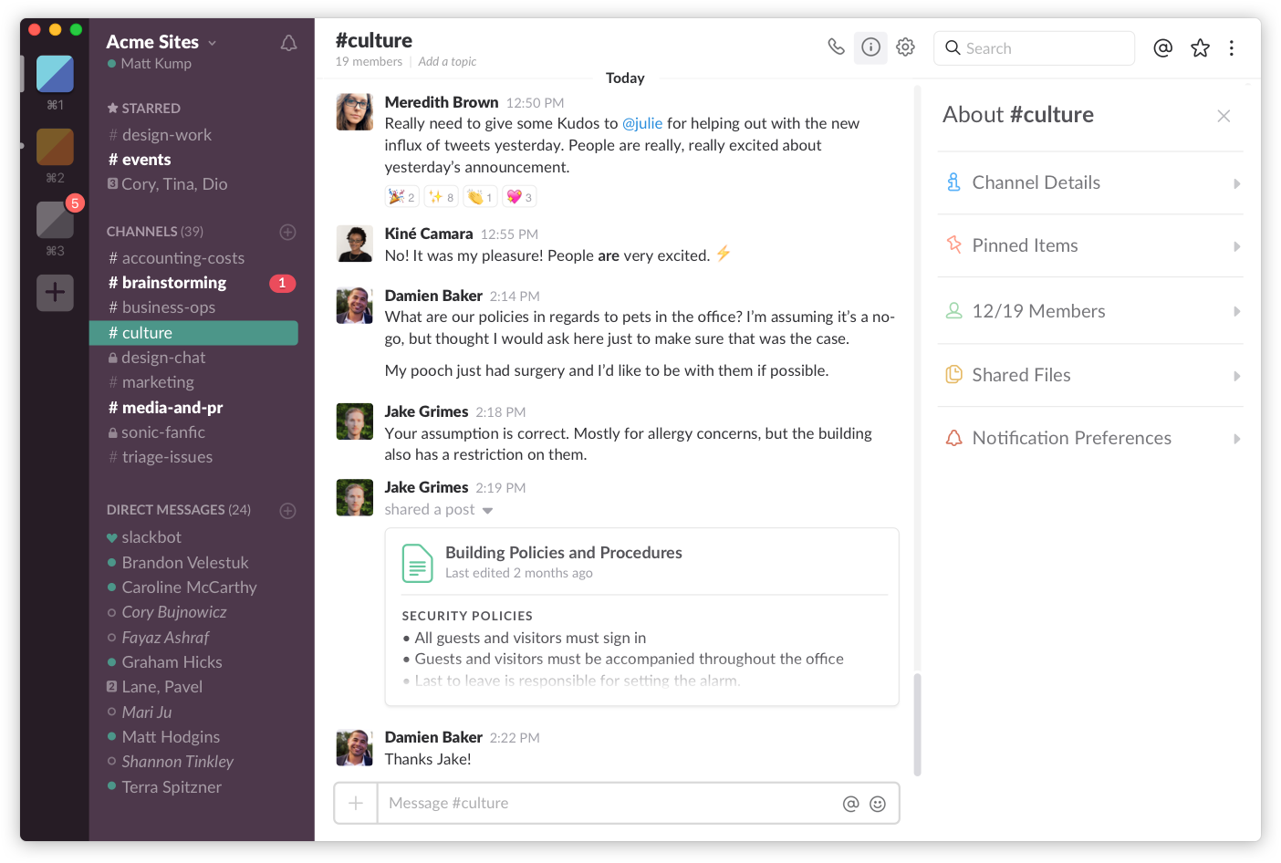 Imagem da interface do aplicativo Slack para PC. 