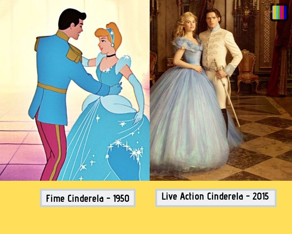 Comparação da animação de Cinderela (1950) e seu live action (2015)